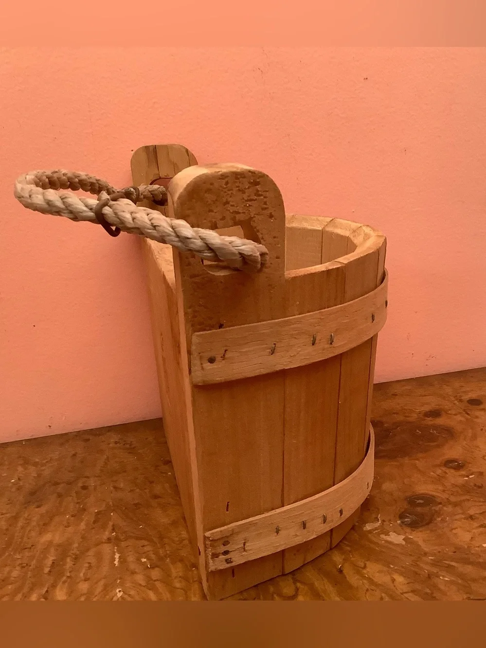 Wooden Half Bucket Basket Wall  Planter  9” X 9” X 6” By Maine Bucket Co